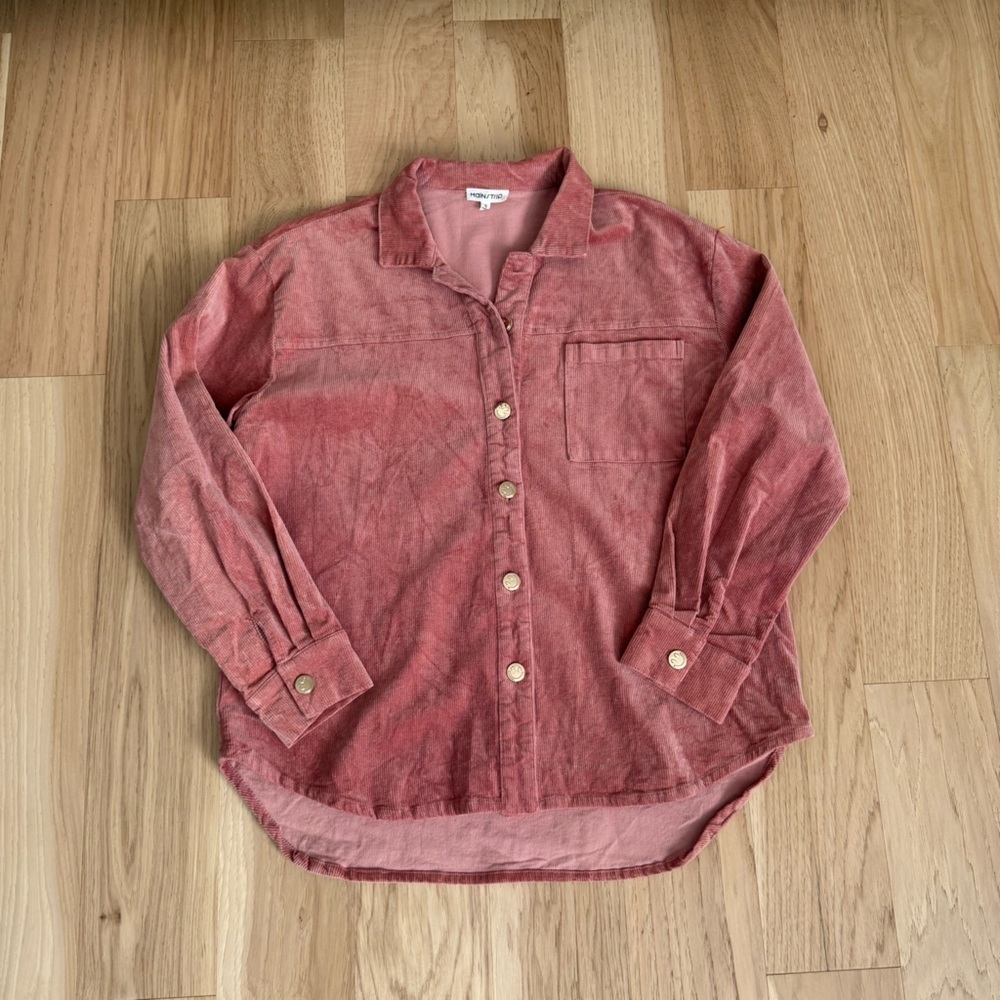 Main Strip Dusty Rose Corduroy Shacket Button Front Size Small - Picture 2 of 9